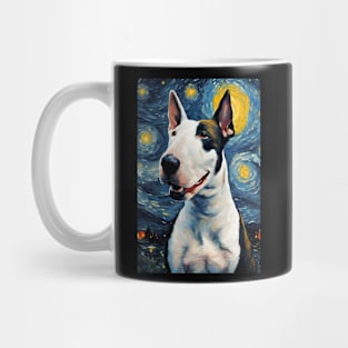 Adorable Bull Terrier Dog Breed Painting in a Van Gogh Starry Night Art Style Mug